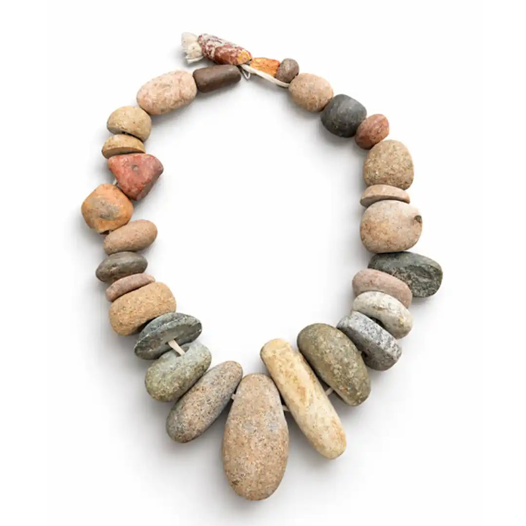 Antique granite stones beads on rope